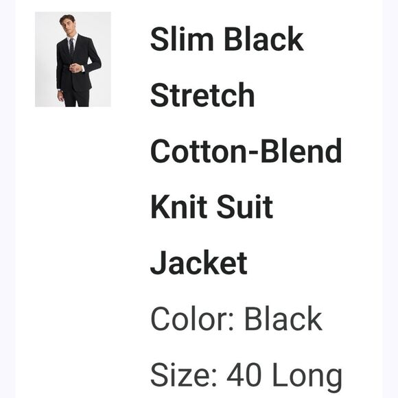 Slim Black Stretch Cotton Blend Knit Suit Jacket - Picture 6 of 7